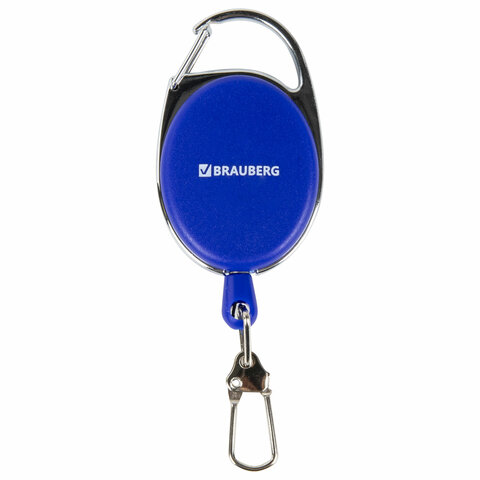 Держатель-рулетка для бейджей, 70 см, 2 карабина, синий, в блистере, BRAUBERG, 238239 - МСК «Форвард»