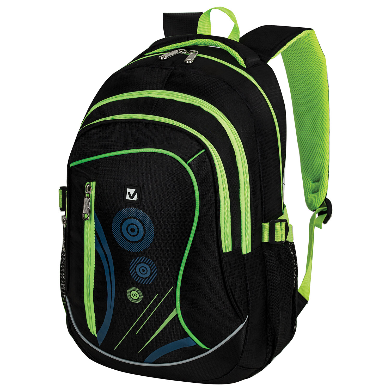 Рюкзак BRAUBERG HIGH SCHOOL универсальный, 3 отделения, Неон, черный/салатовый, 46х31х18 см, 225520