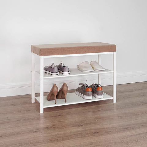 Банкетка для обуви "Торонто-23S", 670х300х490 мм, 2 полки, металл/ткань, белая/бежевая, БТ23СББ ZMI 700923 - МСК «Форвард»