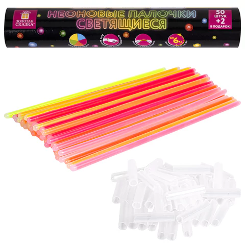 Светящиеся (неоновые) палочки, 50 штук + 2 в ПОДАРОК! в тубе, ассорти, ЗОЛОТАЯ СКАЗКА, 662597 - МСК «Форвард»
