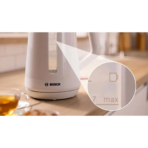 Чайник BOSCH TWK1M121, 1,7 л, 2400 Вт, закрытый нагревательный элемент, пластик, белый 458593 - МСК «Форвард»