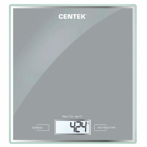 Весы кухонные CENTEK CT-2462 SILVER, электронный дисплей, max вес 5 кг, тарокомпенсация, стекло, CT-2462 Silver 457572 - МСК «Форвард»