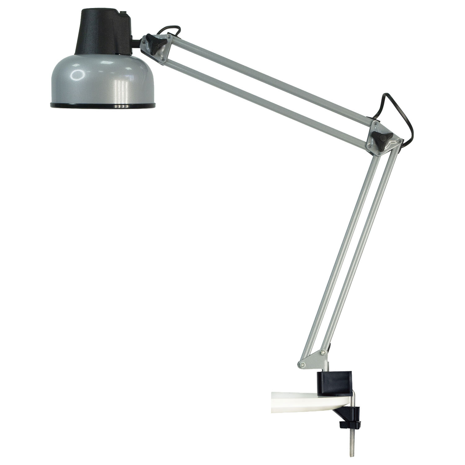 Настольная лампа светильник Трансвит Бета на струбцине, цоколь Е27, серебро  236651
