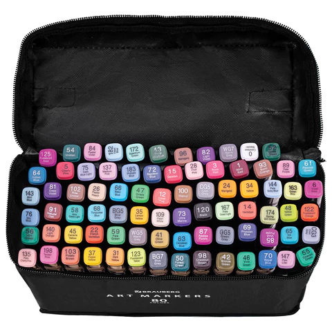 Маркеры для скетчинга двусторонние, НАБОР 80 шт., текстильный чехол, BRAUBERG, 152233 - МСК «Форвард»