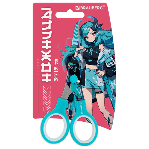 Ножницы 130 мм, мятные, с цветной печатью "Аниме", BRAUBERG ANIME, 238956 - МСК «Форвард»