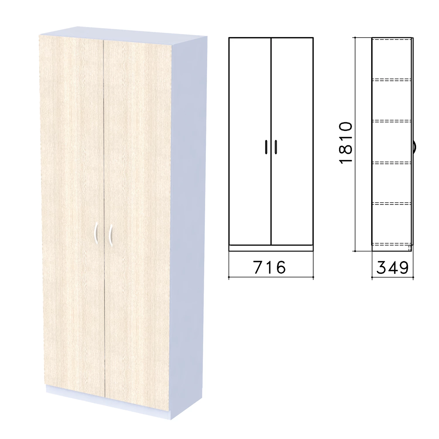 Шкаф закрытый "Бюджет", 716х349х1810мм, дуб шамони светлый (КОМПЛЕКТ) 980596
