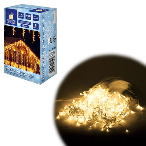 Электрогирлянда-бахрома уличная 25х0,7 м, 400 LED, тёплый белый, 220 V, контроллер, ЗОЛОТАЯ СКАЗКА, 592551 - МСК «Форвард»
