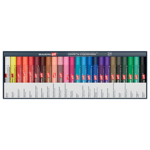 Пастель масляная художественная BRAUBERG ART "Секреты художника", 24 цвета, круглое сечение, 182096 - МСК «Форвард»