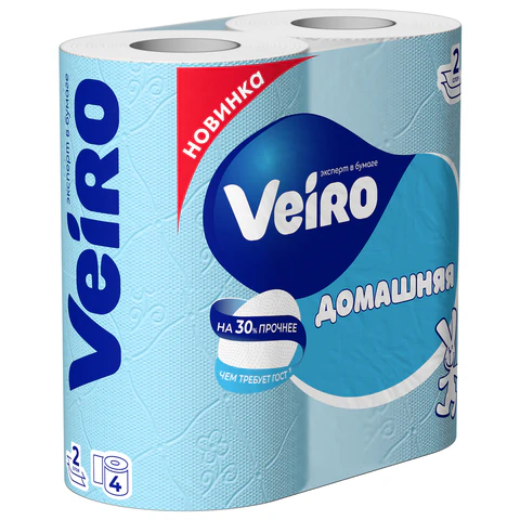 Бумага туалетная быт., спайка 4 шт., 2-х слойная, (4х15 м), VEIRO Домашняя, белая, 1с24, 128024 - МСК «Форвард»