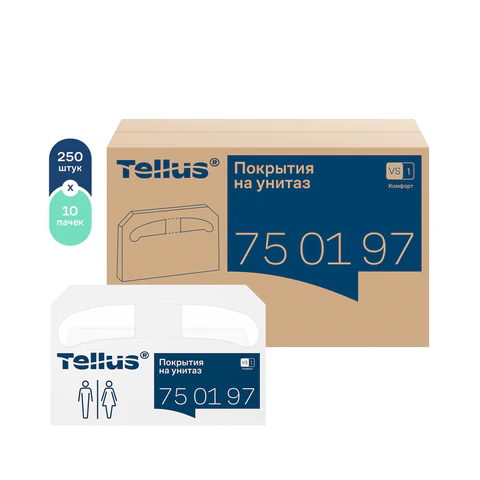 Покрытия на унитаз Tellus/TORK (Система V1), 1/2 сложения, КОМПЛЕКТ 250 шт., 37х41 см, Advanced, белые, 750197 608716 - МСК «Форвард»
