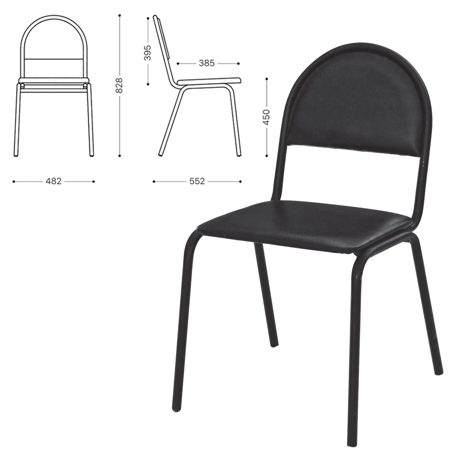 Стул для посетителей "Серна", черный каркас, кож.зам черный, СМ 7/22 К-01 530258