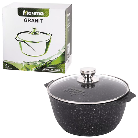Кастрюля 4 л с жаропрочной крышкой 24 см, антипригарное покрытие, МЕЧТА "Гранит Black", 44802 700721 - МСК «Форвард»