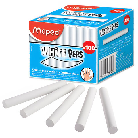 Мел белый MAPED (Франция) "White'Peps", АНТИПЫЛЬ, НАБОР 100 шт., круглый, 935020 223144 - МСК «Форвард»