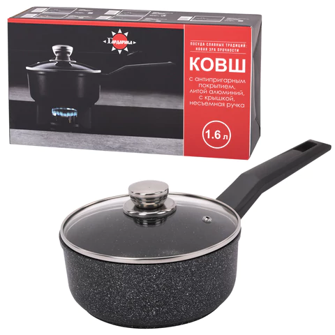 Ковш 1,6 л с крышкой и ручкой, пятислойное антипригарное покрытие, ГАРДАРИКА "Орион", 1616-04-10 700711 - МСК «Форвард»