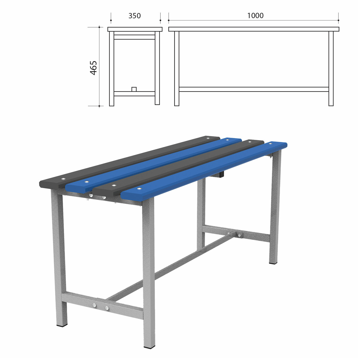 Скамья пластиковая влагостойкая на металлокаркасе СТ 1П (ш1000*г350*в460мм), 532643