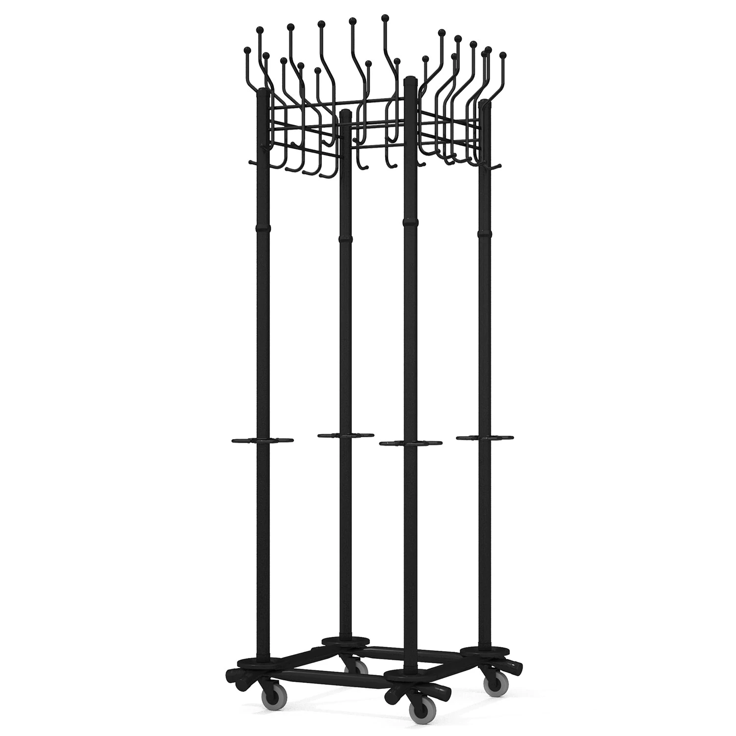 Вешалка на колесах на 20 крючков с держателем для зонтов Гардикс-4К, металл, черная,  607724