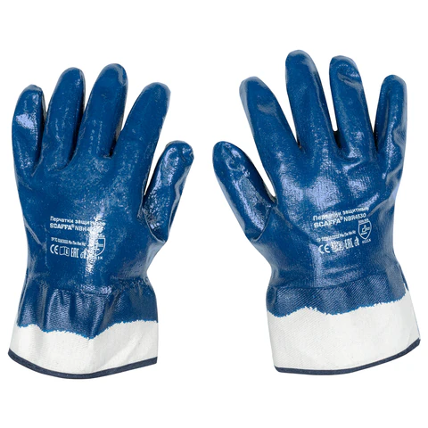 Перчатки хлопковые SCAFFA NBR4530, маслобензостойкие, облив нитрил, крага, размер 9, L (большой), синие, 00-00012460 701661 - МСК «Форвард»