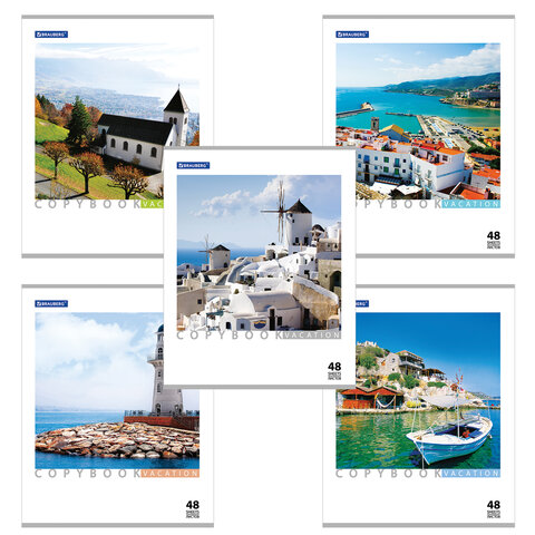 Тетрадь А5 48л. BRAUBERG скоба, клетка, обложка картон, КАНИКУЛЫ, 401819