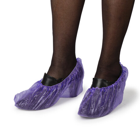 Бахилы MERIDIAN ПРОЧНЫЕ 3,8 грамма, фиолетовые КОМПЛЕКТ 100 штук (50 пар), 40х15 см, ПНД 631344