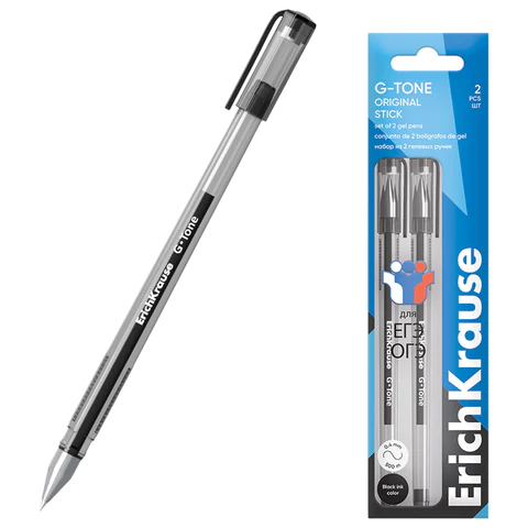 Ручки гелевые для ЕГЭ и ОГЭ ERICH KRAUSE G-Tone Stick Original, 0,5 мм, ЧЕРНЫЕ, набор 2 штуки, 39516 144566 - МСК «Форвард»