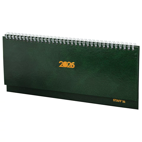 Планинг датированный 2026 300х130 мм, STAFF, гребень, обложка бумвинил, 64 л., зеленый, 117361