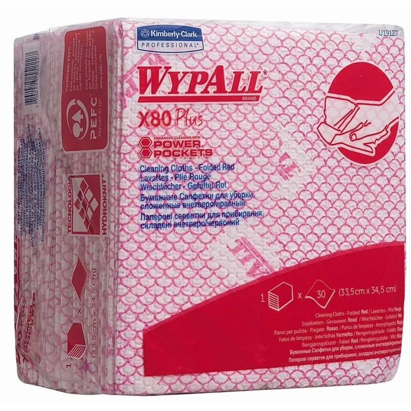Материал протирочный нетканый Kimberly-Clark  WypAll X80 Plus красный 30л/уп 19127 (KFC) 1722620