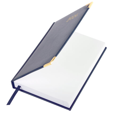 Ежедневник датированный 2026, А5, 138x213 мм, BRAUBERG "Senator", под кожу, синий, 117091 - МСК «Форвард»