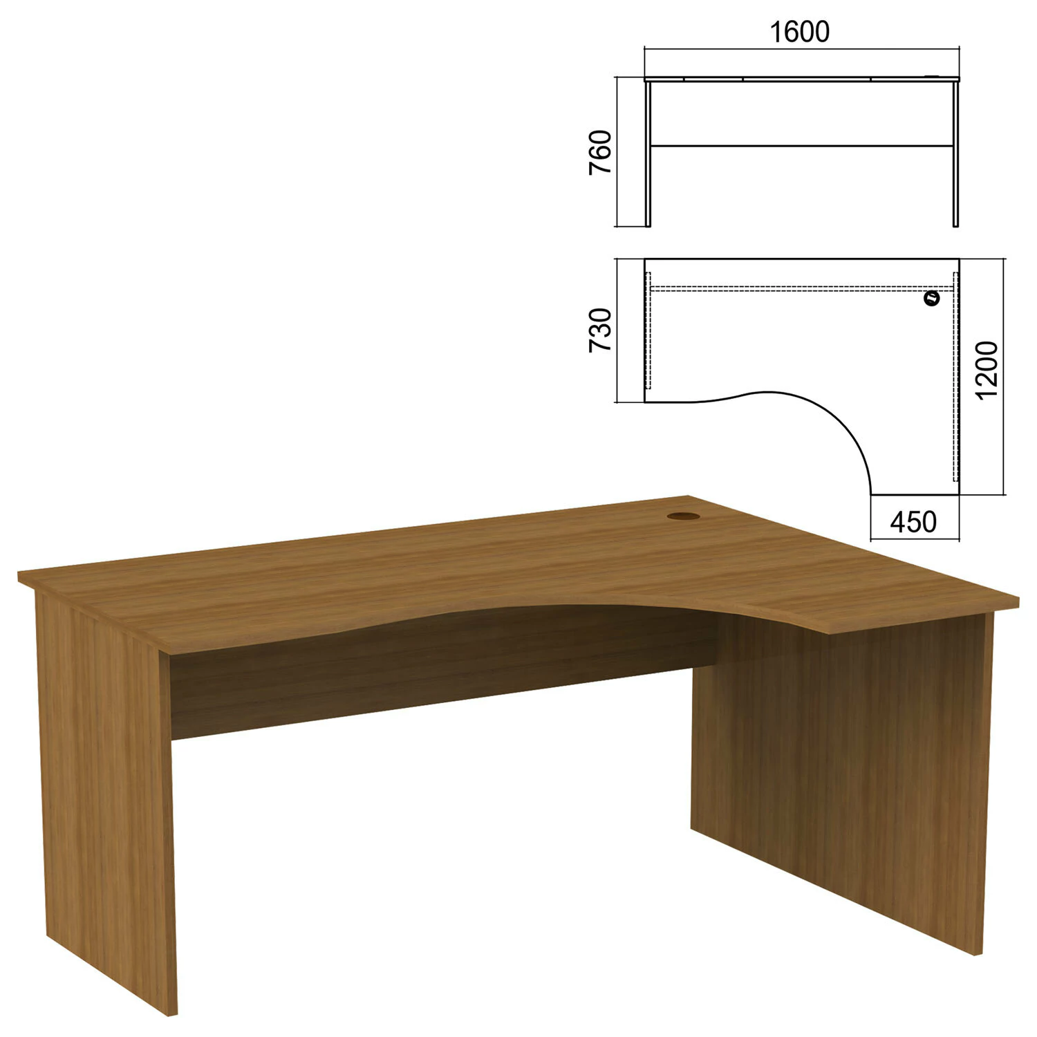 Стол эргономичный "Арго", 1600х1200х760 мм, правый, орех (КОМПЛЕКТ)  981341