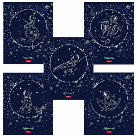 Тетрадь А5 48л. HATBER скоба, клетка, матовая ламинация, 3D, Астронавт (5 видов в спайке), 48Т5лофВ1 404472