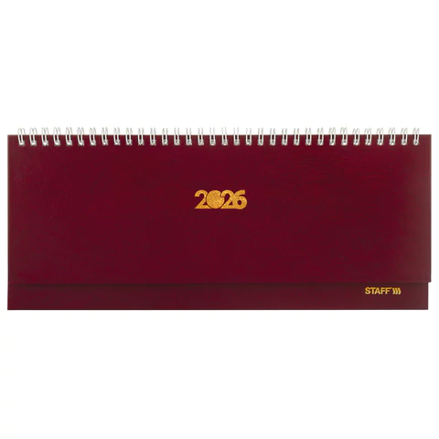 Планинг датированный 2026 300х130 мм, STAFF, гребень, обложка бумвинил, 64 л., бордовый, 117359 - МСК «Форвард»