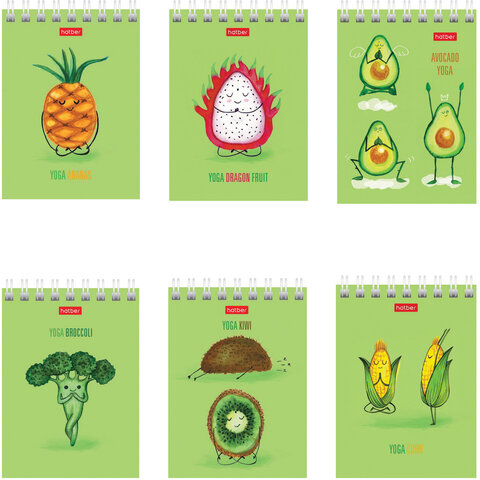 Блокнот МАЛЫЙ ФОРМАТ А7 75х105мм, 60л, гребень, картон, клетка, HATBER, Йога-Фитнес, 60Б7В1гр  113476