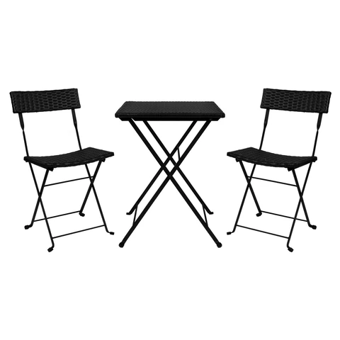 Комплект складной мебели (стол и 2 стула) NOSTRESS (НОСТРЕСС) "Wicker FS-020", металл черный, искусственный ротанг, 680061 - МСК «Форвард»
