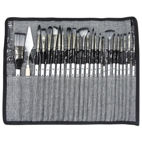 Кисти художественные набор 23 шт., синтетика с мастихином, в пенале, BRAUBERG ART DEBUT, 201048 - МСК «Форвард»