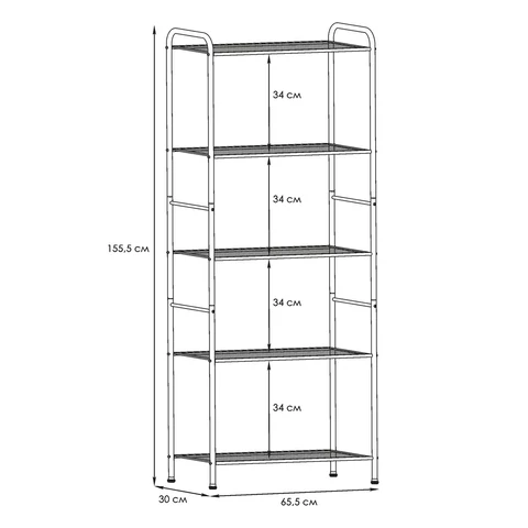 Стеллаж на металлокаркасе ZMI "Валенсия-25", 655х300х1555 мм, 5 полок, черный, СТВ25 Ч 291367 - МСК «Форвард»