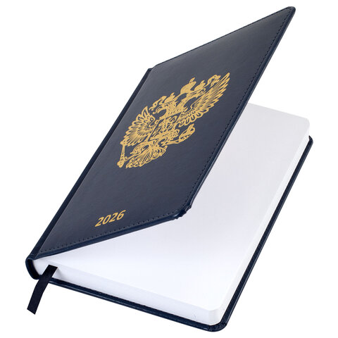 Ежедневник датированный 2026 А5 138х213 мм, BRAUBERG "State", под кожу, синий, 117416 - МСК «Форвард»