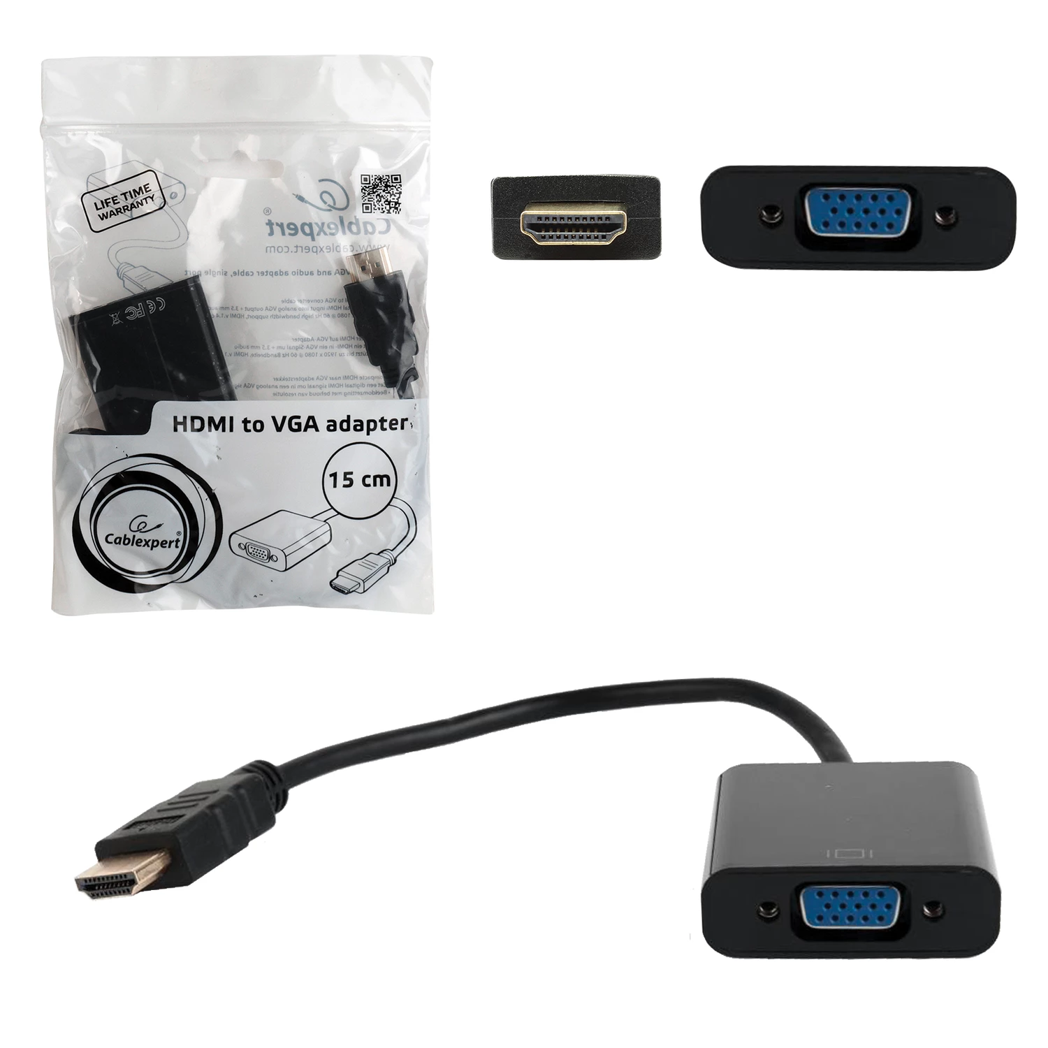 Кабель-переходник HDMI-VGA 15см CABLEXPERT, M-F, для передачи аналогового видео, A-HDMI-VGA-04 512097