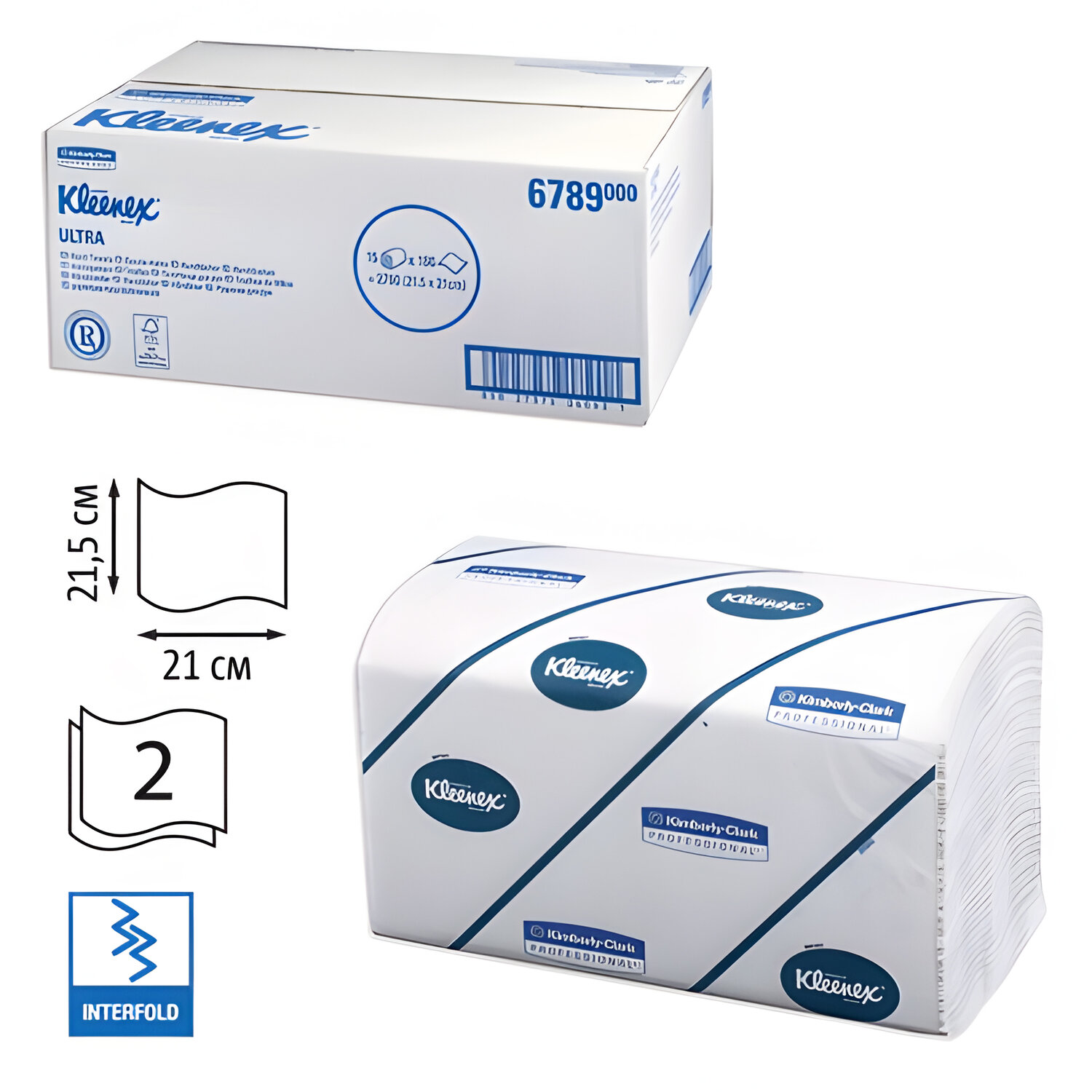 Полотенца бум.186шт,KIMBERLY-CLARK Kleenex,КОМПЛ15шт,Ultra,2сл,бел,21х21,5 Interfold(601533-534)6789  126117