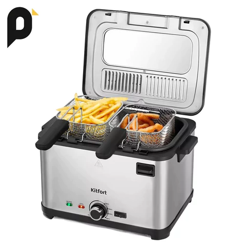 Фритюрница KITFORT KT-6240, 2000 Вт, объем 4,8 л, регулировка 130-190 °С, 3 корзинки, черная/серебристая, КТ-6240 458192 - МСК «Форвард»