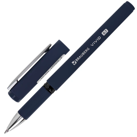 Ручка шариковая с грипом BRAUBERG "VIVID", СИНЯЯ, SOFT TOUCH покрытие, узел 0,7 мм, линия письма 0,35 мм, 144396 - МСК «Форвард»