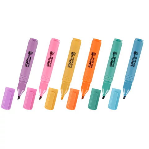 Набор текстовыделителей 6 ПАСТЕЛЬНЫХ ЦВЕТОВ, АССОРТИ, STAFF College "STICK PASTEL", линия письма 1-4 мм, скошенный наконечник, 152532 - МСК «Форвард»
