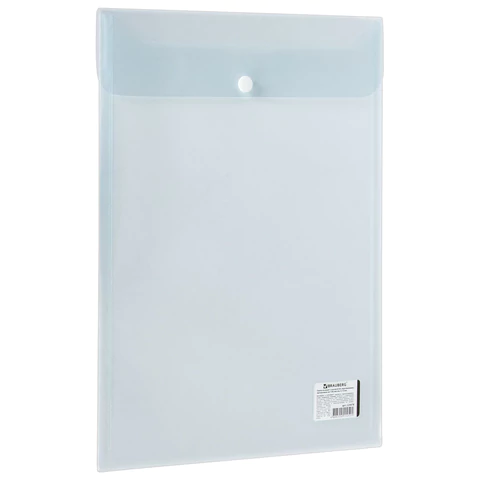 Папка-конверт с кнопкой BRAUBERG, вертикальная А4, до 100 л, прозрачная, 0,15 мм, 224978