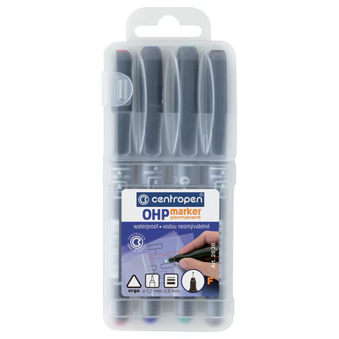 Маркеры перманентные для любой гладкой поверхности, НАБОР 4 шт., 4 ЦВЕТА, CENTROPEN "OHP", 0,6 мм, 2636/4, 626360401 152681