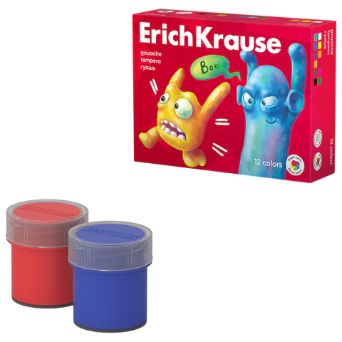 Гуашь ERICH KRAUSE "Jolly friends" 12 цветов по 20 мл, картонная упаковка, 61415 192698 - МСК «Форвард»