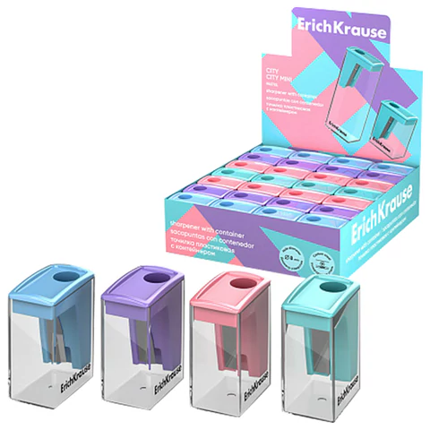 Точилка ERICH KRAUSE "City Mini", с контейнером, пластиковая, корпус ассорти, 61277 272901 минпромторг - МСК «Форвард»