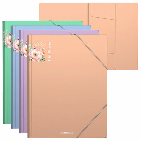 Папка на резинках ERICH KRAUSE "Matt Pastel Bloom", до 300 листов, ассорти, 600 мкм, 61202 272940 - МСК «Форвард»