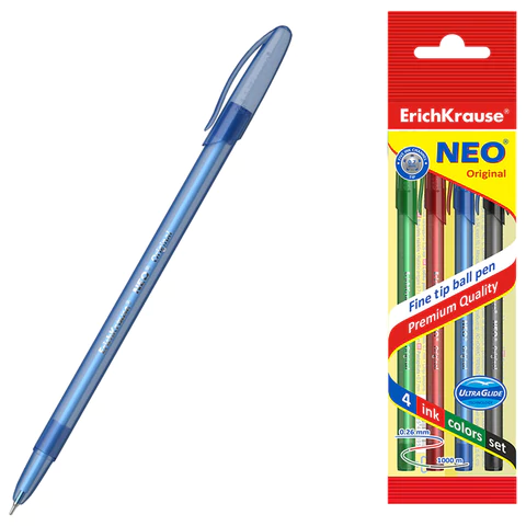 Ручки шариковые ERICH KRAUSE "Neo", набор 4 ЦВЕТА, 0,7 мм, европодвес, 47509 144567