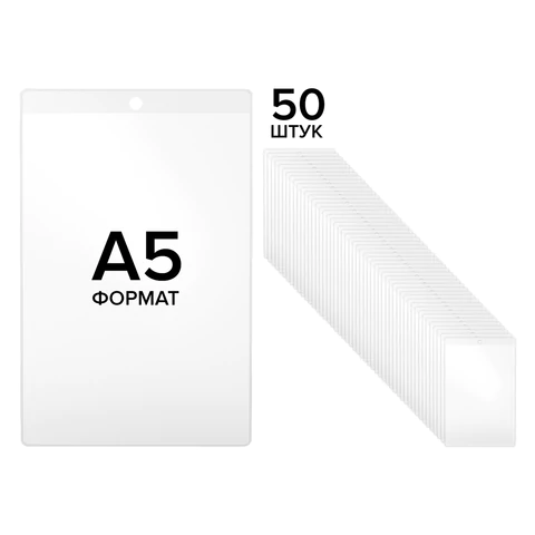 Карман информационный подвесной, ценникодержатель А5, КОМПЛЕКТ 50 шт., ПВХ, BRAUBERG, 291285 - МСК «Форвард»