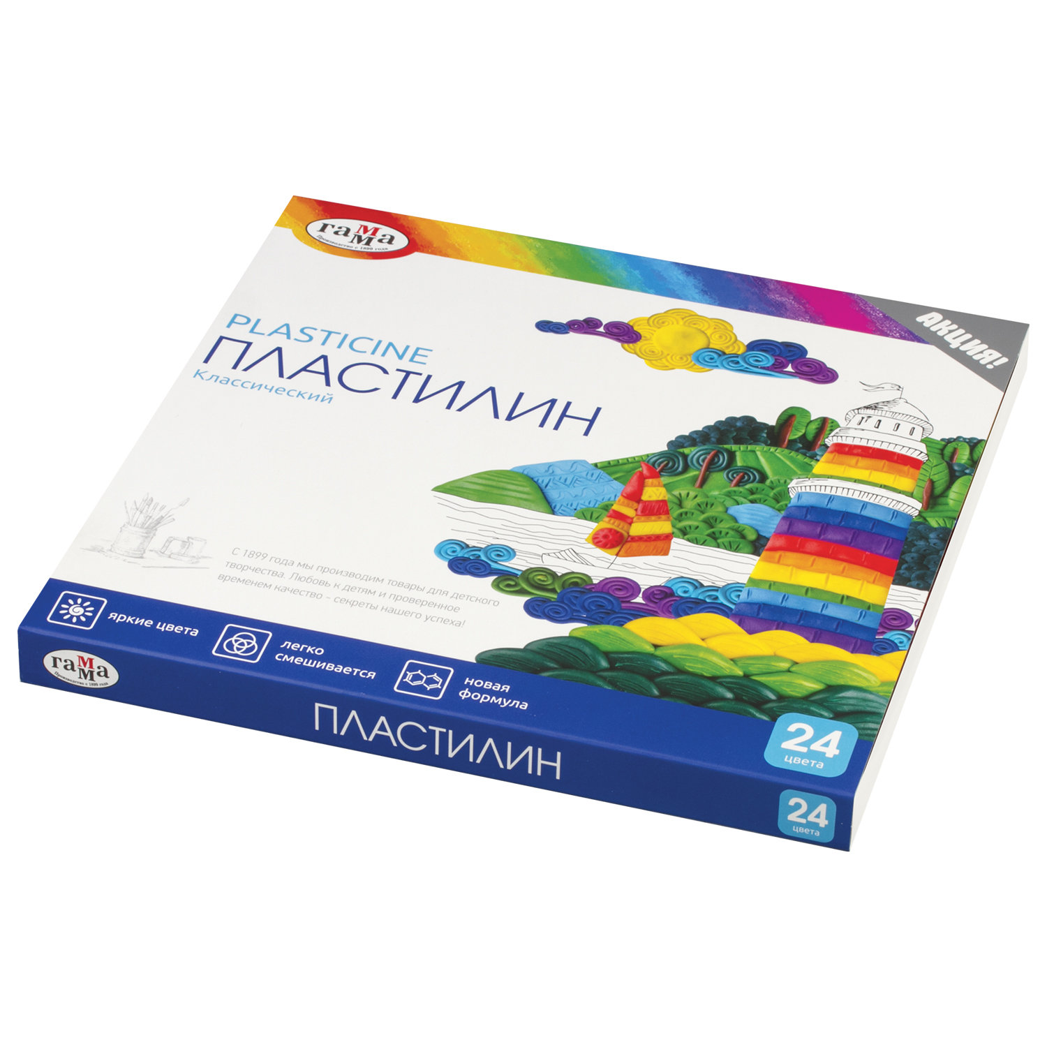 Пластилин классический ГАММА "Классический", 24 цв., 480г, со стеком, картонная упаковка, 281036 104930