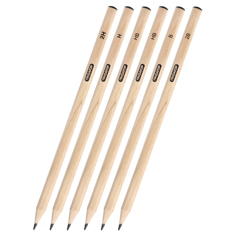 Карандаши чернографитные чертежные школьные разной твердости, НАБОР 6 штук: 2H-2B, ПИФАГОР, 181999 - МСК «Форвард»