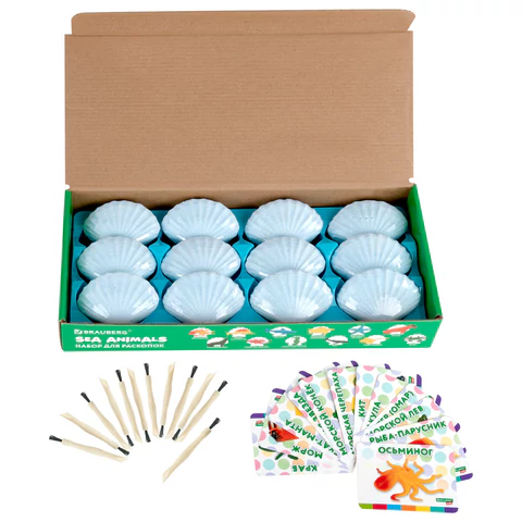 Набор для раскопок "Морские животные", 12 видов, карточки, инструменты, BRAUBERG KIDS, 665126 - МСК «Форвард»